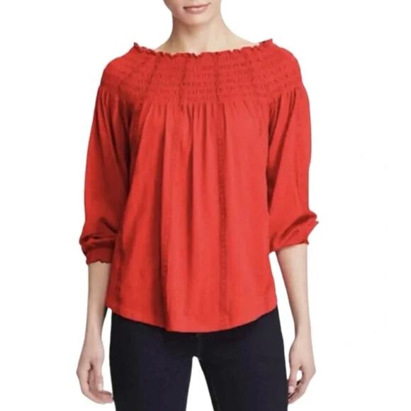 Lauren Ralph Lauren Tops - Lauren Ralph Lauren Womens XL red smocked Off Shoulder Top 3/4 sleeve blouse top